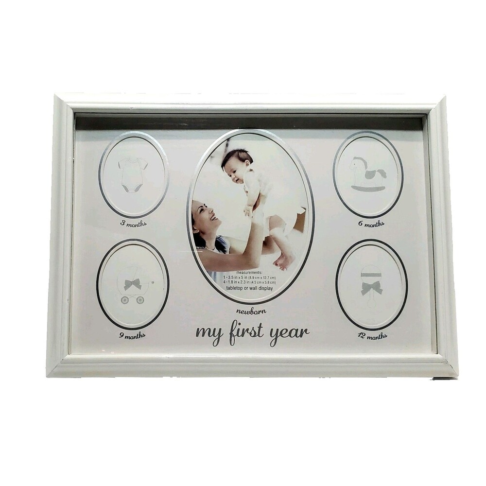 First Year Baby Keepsake Frame – 5 Photo Slots, Freestanding Collage for Newborn